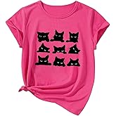 SweatyRocks Girl's Cute Cat Graphic T Shirt Short Sleeve Crew Neck Casual Tee Tops