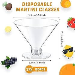 Yinkin 100 Pcs 5 oz Plastic Martini Glasses