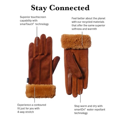 Isotoner Women's Microsuede Gloves - Touchscreen Compatible With Faux Fur Cuff & Water Repellent
