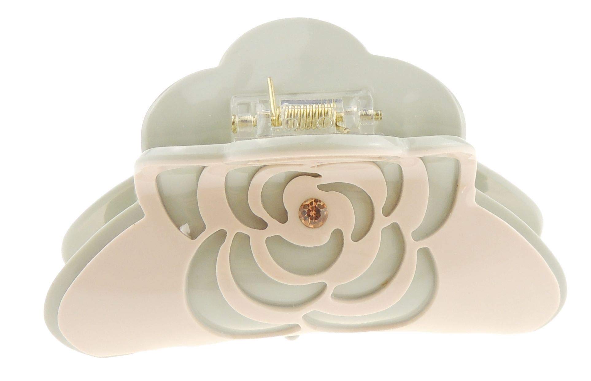 Women Girls Bulldog Wave Jaw Clip Octopus Clamp Grip Bridal Wedding Party Birthday Christmas Summer Styling Short Long Hair Plain Crystal Rose Flower Flower Claw Clip (Baby Pink Grey)