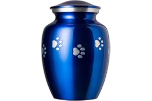 Best Friend Services Pet Urn - Ottillie Paws Legacy Memorial Pet Cremation Urns for Dogs and Cats Ashes Hand Carved Aluminium Memory Keepsake Urn (Sapphire Blue, Pewter Vertical Paws, Small)