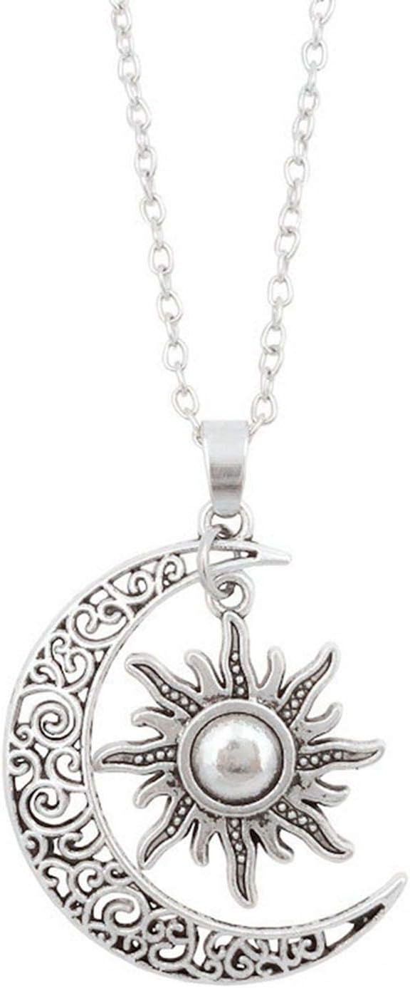 henyangsh Women Moon and Sun Pendant Necklace Retro Vintage Long Sweater Chain Unisex Jewelry Gifts
