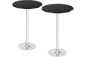 Flamaker Round Bistro Pub Table 2 Pack Modern Style Metal Base MDF Top Cocktail Bar Table Counter Bar Height for Pub, Dining Room, Party (Black+Silver)