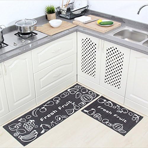 2pcs/set Non Slip Kitchen Floor Mat Durable Entrance Doormats Absorbent Carpets for Bedrooms Bath Rugs and Mats Set (15"x47"+ 15"x23" Inch) (Grey)