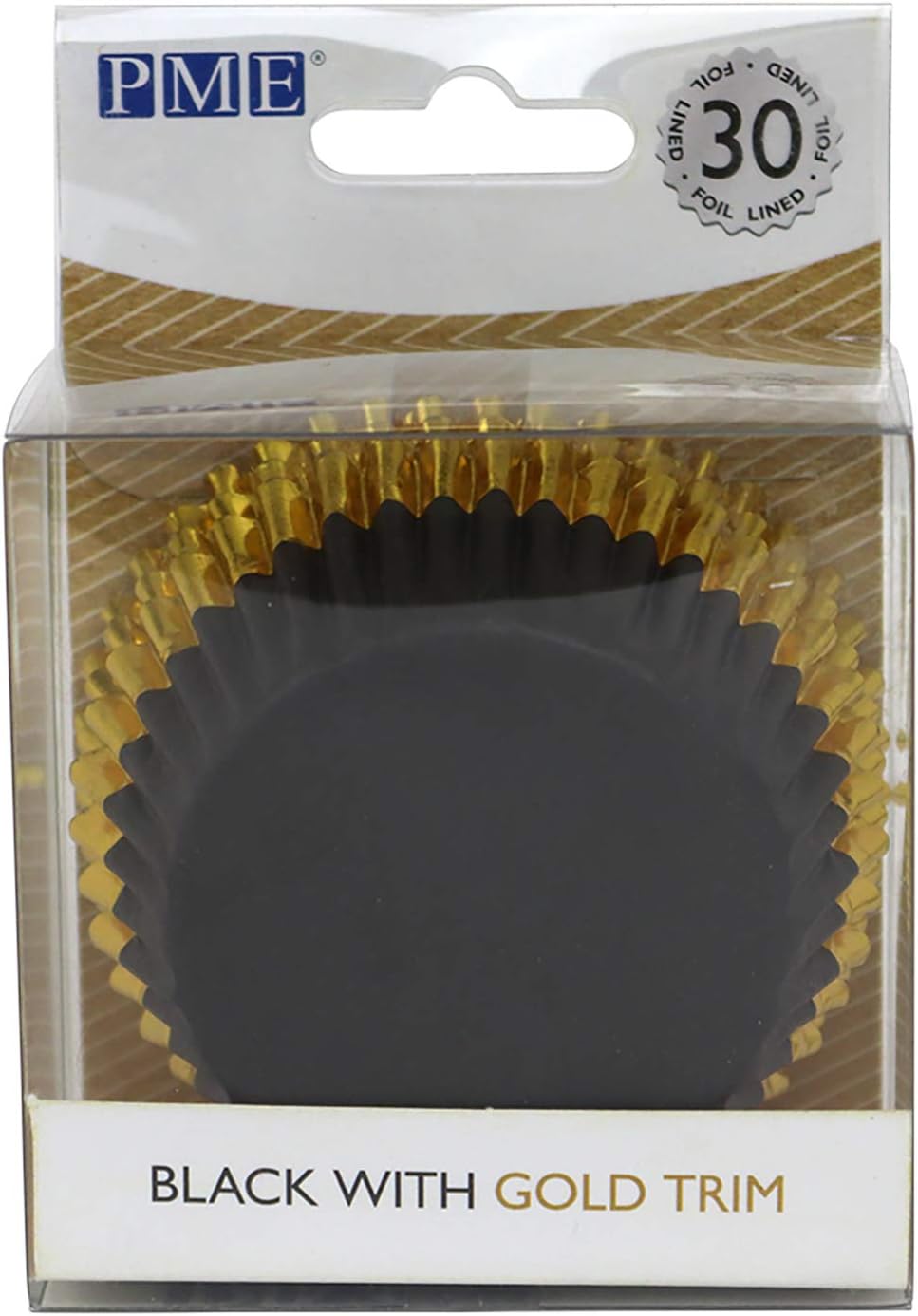 PME BC836 Black with Gold Trim Foil Coated Cupcake Cases - 30 Pack, Standard