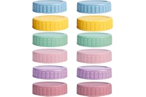 WVD 12 Pcs Plastic Mason Jar Lids, Multicolor 70MM Regular Mouth Canning Jars Lid, Leakproof Reusable Mason Jar Lid, Pop Can 