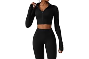 Yknktstc Womens Full Zip Athletic Jacket with Thumbhole Long Sleeve Crop Top Running Workout Yoga Sportswear Shirt