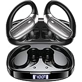 LEEMC Wireless Earbuds, Bluetooth Headphones 5.4, Ear Buds with Hooks for Sports, 80Hr Playtime Earphones, LED Display, IPX7 Waterproof Headset for Workout Running, Brown