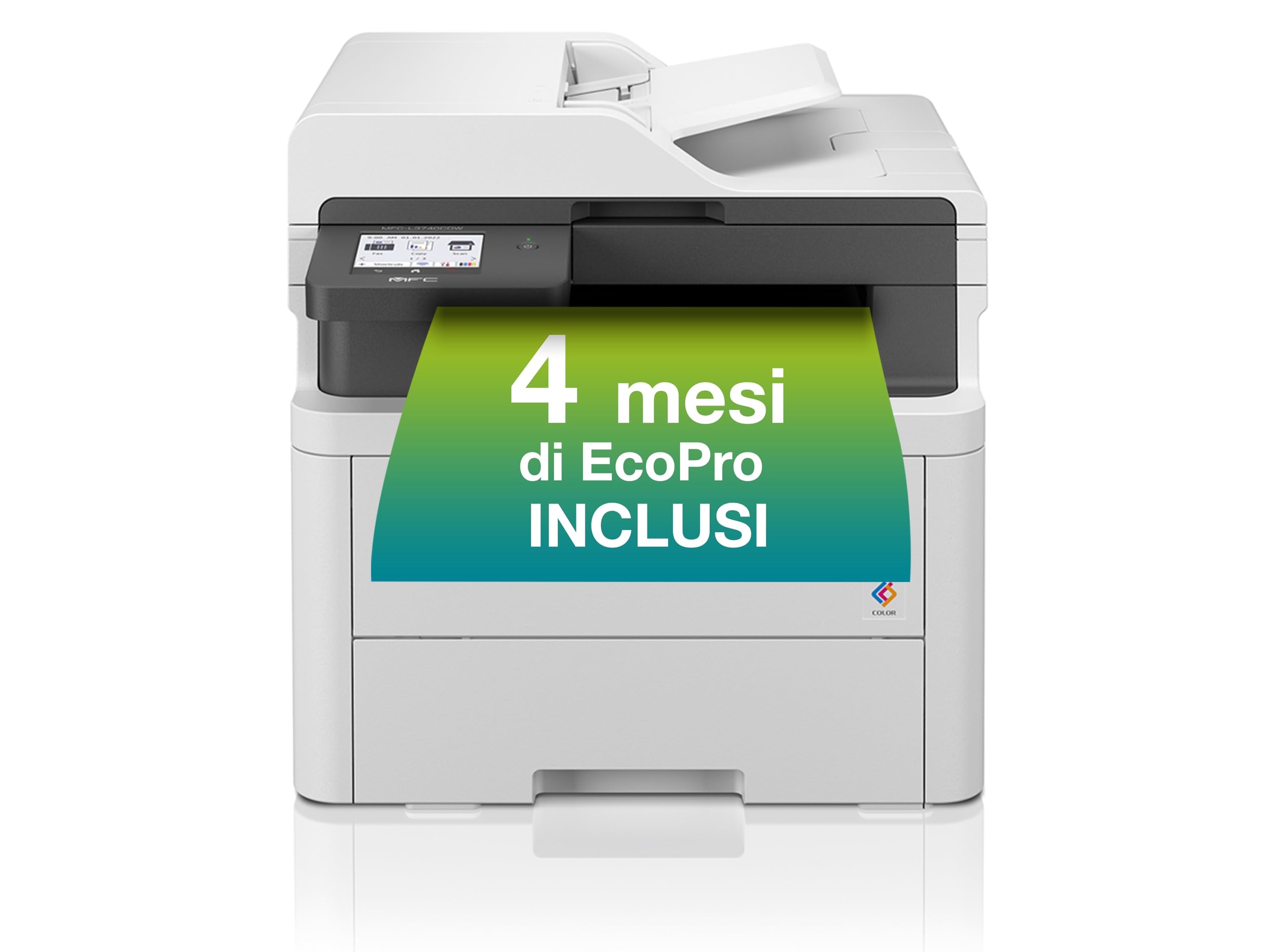 Brother MFCL3740CDWE Multifunzione LED a Colori 4 in 1, Ecopro ready, 18 ppm, Stampa fronte/retro automatica fino a 7 pagine al minuto, Gigabit ethernet, WiFi a 5 GHz e USB, Vassoio carta da 250 fogli