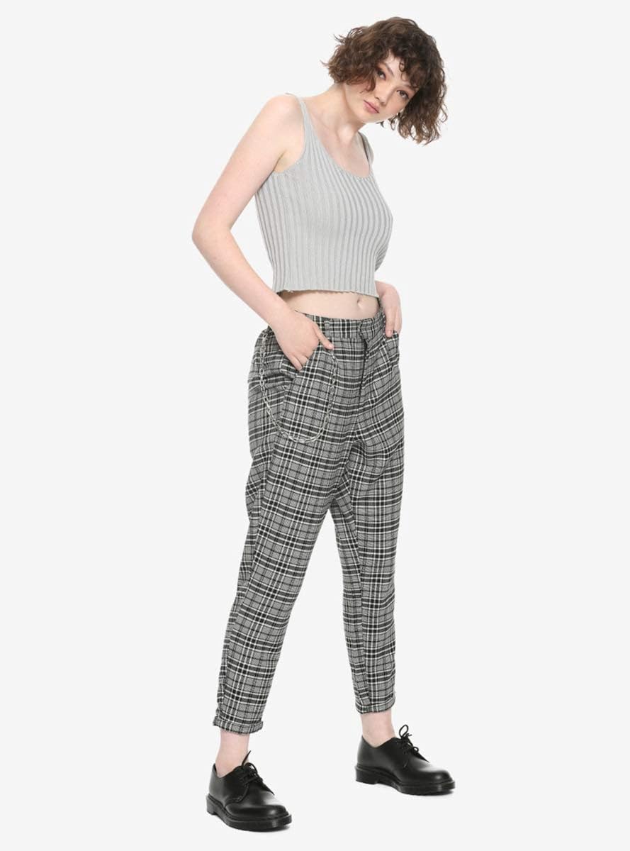 red plaid pants with chain