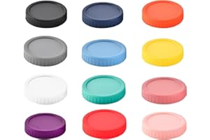 12 PCS Colored Plastic Mason Jar Lids, 70MM Regular Mouth Canning Lids with Silicone Grommets Reusable Leak Proof Food Grade 