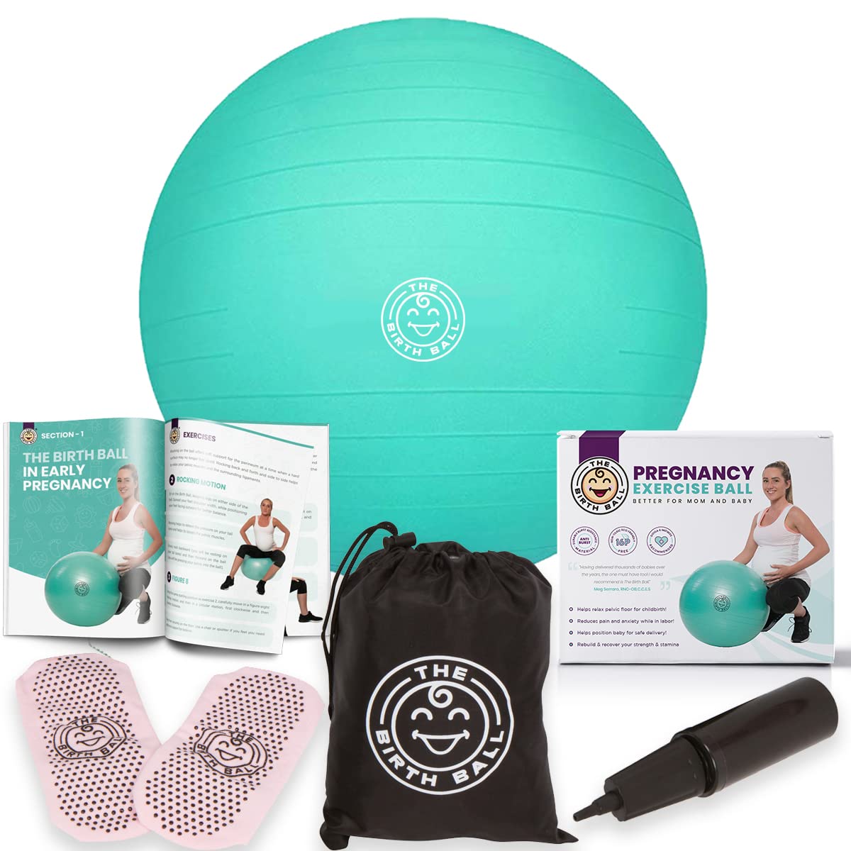 Photo 1 of The Birth Ball - Birthing Ball for Pregnancy & Labor - 18 Page Pregnancy Ball Exercises Guide by Trimester - Non Slip Socks - How to Dilate, Induce, & Reposition Baby for Mom 75 cm