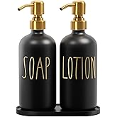 MOMEEMO Bathroom Soap Dispenser Set, Contains Hand Soap and Lotion Dispenser, Suitable for Black and Gold Bathroom Decor. (Black & Gold)