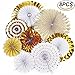 Hanging Paper Fan Party Decoration Gold Fiesta Tissue Flower Banner Paper Fan Bulk Set Garland Supply for Birthday Party, Wedding, Baby Shower, Bridal Shower(Set of 8)