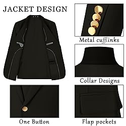 Aowdoy Men's Suits 3 Piece Slim Fit Tuxedo Suit One