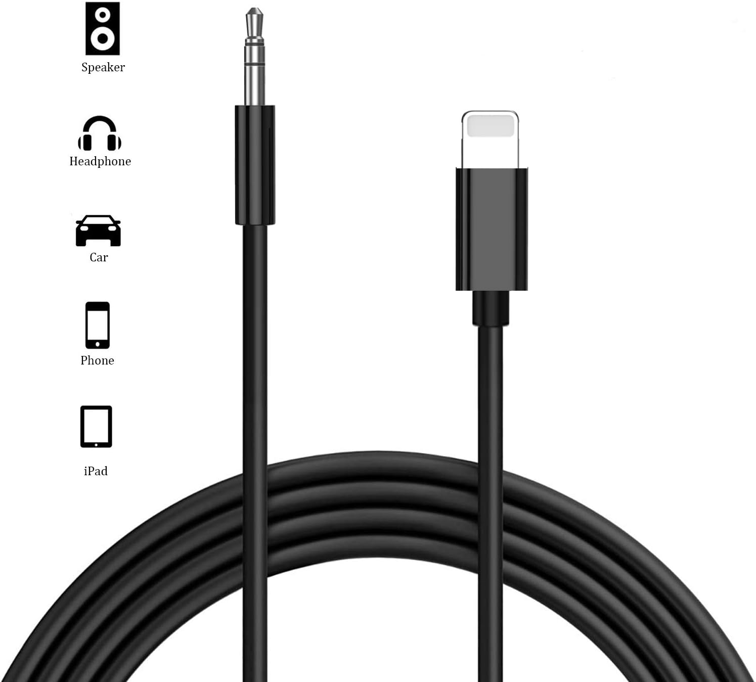 Dafanbe Aux Cord for iPhone 3.5mm Compatible with iPhone Xr/Xs MAX /8Plus/7 Plus 6/6Plus iPod/iPad 3.3ft Adapter Cable to Car/Home Stereo/Headphone/Car Stereo/Speaker/Headphone Adapter - Black