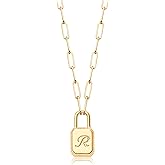 MEVECCO Gold Dainty Initial Lock Necklace 18K Gold Plated Padlock Paperclip Chain Letter Necklaces for Women Minimalist Personalized Jewelry