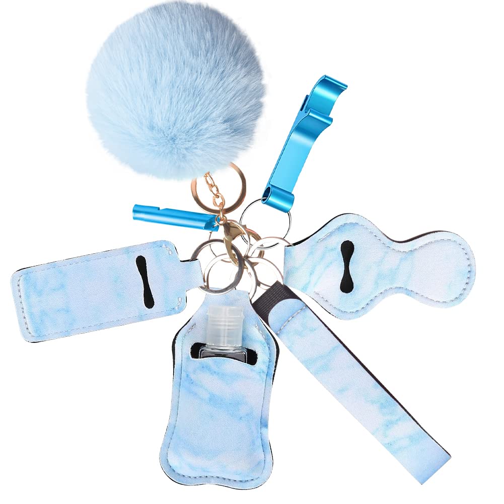 Safety Keychain Set with Personal Alarm,Emergency Whistle,Pompom