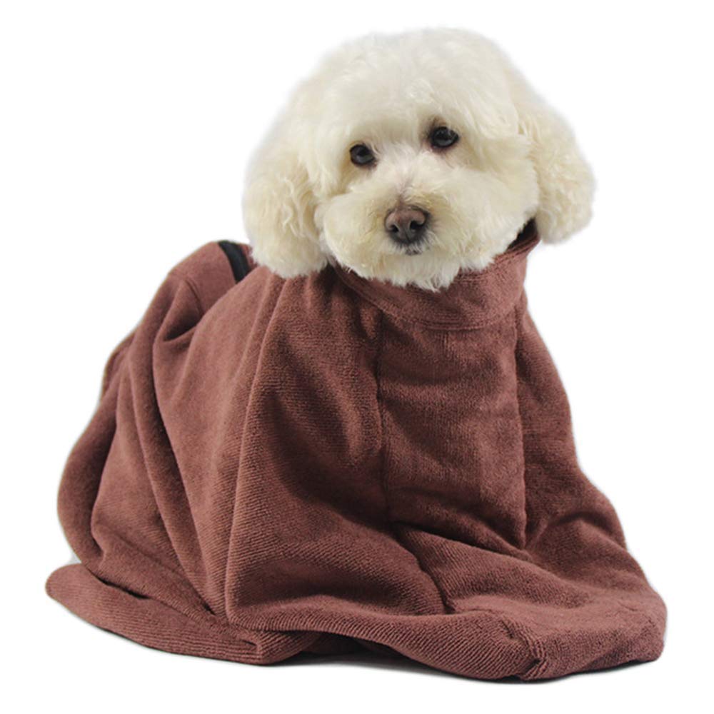 Pet Towel Dry Bag,Dog Fast Dry Bag, Fast Drying Bath Towels Super Absorbent Pet Cat Bath Robe Towel (Large, Brown)