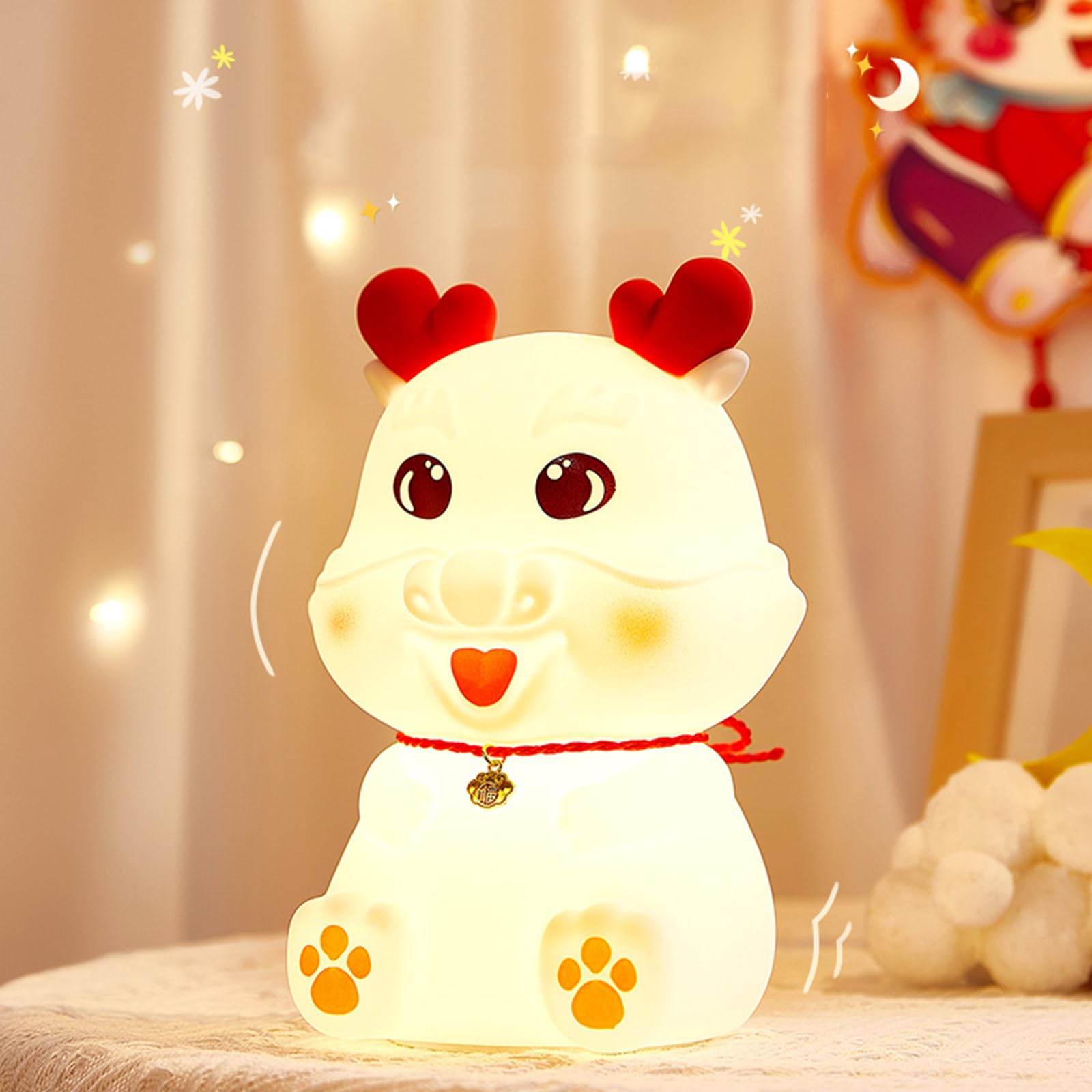 Mastey Night Light for Kids, Cute Dragon Colour Nursery Night Lights with Remote Control, USB Rechargeable Tap to Use Table Lamp with Timer for Kids Baby Children