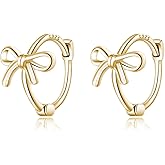 Reffeer Solid 925 Sterling Silver Bow Hoop Earrings Ribbon for Women Teen Girls Bowknot Hoop Earrings Huggie