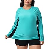 HODOSPORTS Women's Plus Size Rash Guard UPF 50+ Swim Shirt Sun Protection Swimsuit Top Long Sleeve 1X-6X