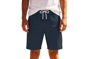 Men Cotton Shorts Summer Casual Beach Short Drawstring Work Cargo Shorts with Pockets Lightweight Chino Golf Short