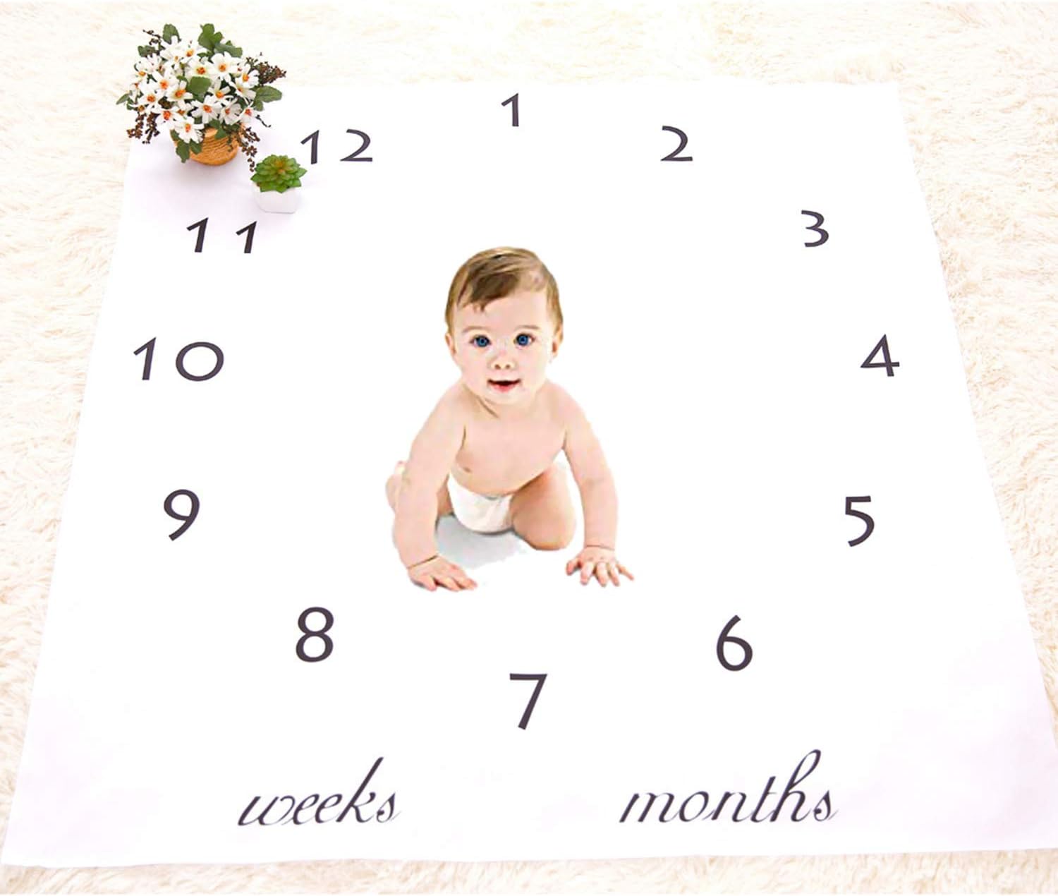 Wafly Baby Milestone Blanket Girl & Boy, Photo Blanket Baby Monthly Milestone Blanket | Soft Newborn Photography Blanket Background Blanket Gifts-White, 100cm*100cm (Weeks+Months)