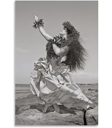 80s HULA DANCER 特大アート フレーム 油彩画 ヴィンテージ 8x 10 Vintage Tiki Theme Hula Dancer Pin Up Art Print et20