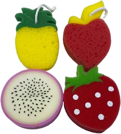 PRETYZOOM 4pcs Kids Bath Sponge Fruit Shapes Cute Soft Exfoliating Body