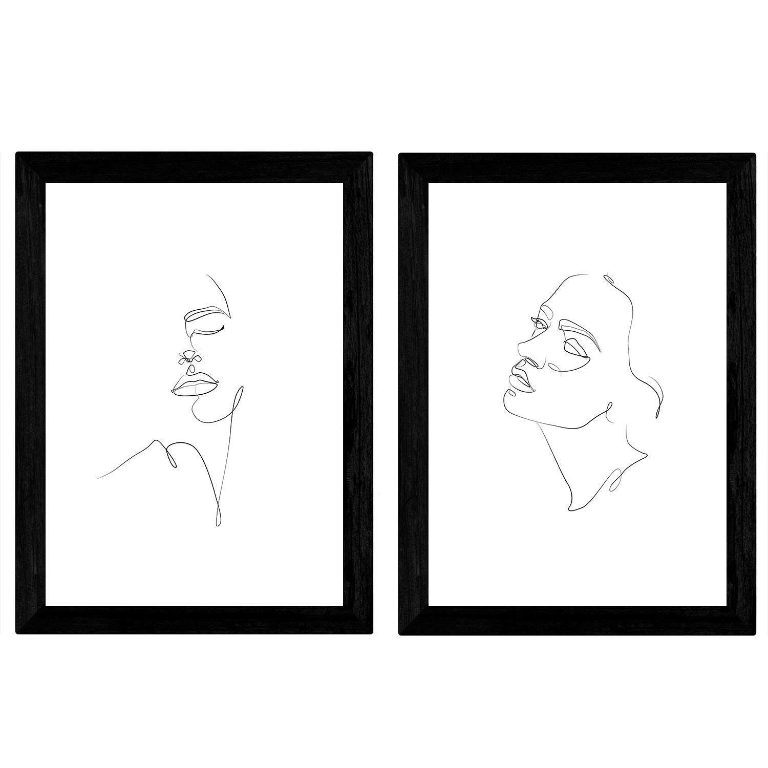 Nacnic Set of 2 sheets of drawings Woman Face, Side and Front. Posters with a single line. A4 unframed