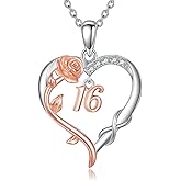 16/18/21 Birthday Gift S925 Sterling Silver Infinity Rose & Heart Necklace Birthday Jewelry For Women Her