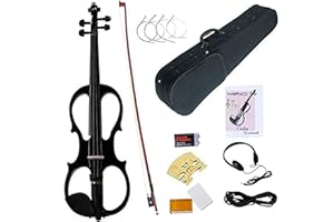 Electric Violins, MIRIO 4/4 Full Size Silent Black Electric Violin with Ebony Fittings, Solid Wood Metallic Violin Electric, Beginner Kit for Adults Teens for Christmas Gifts