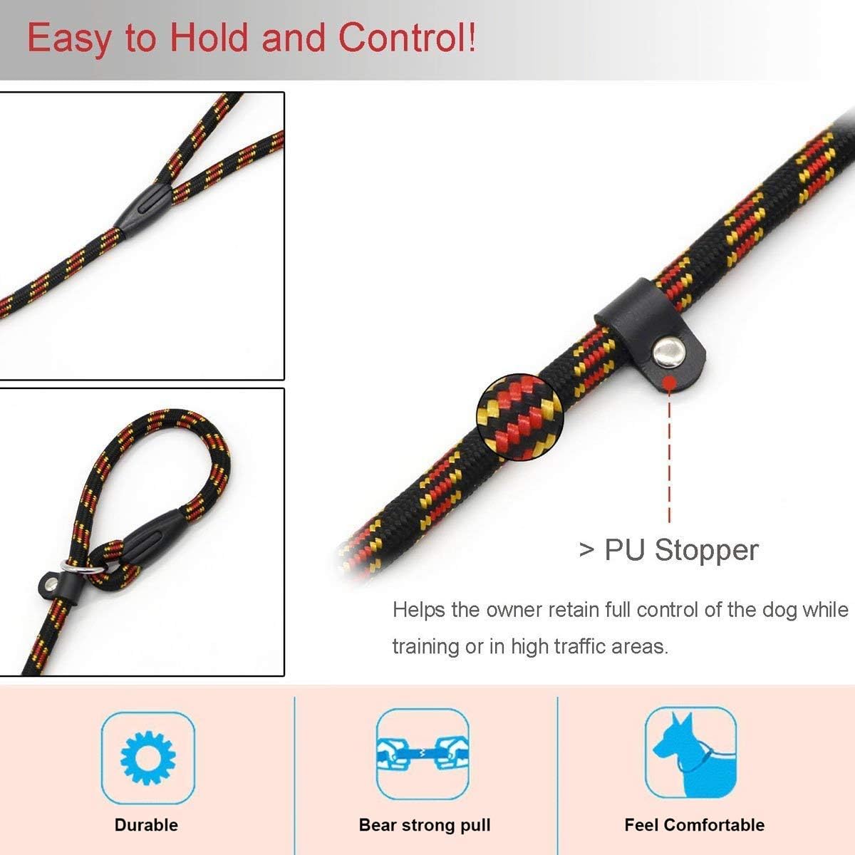 158 CM Slip Lead for Dogs Durable Adjustable Nylon Training Leash, Soft Slip Lead Traction Rope For Small and Medium Dogs (158 cm) - Image 4