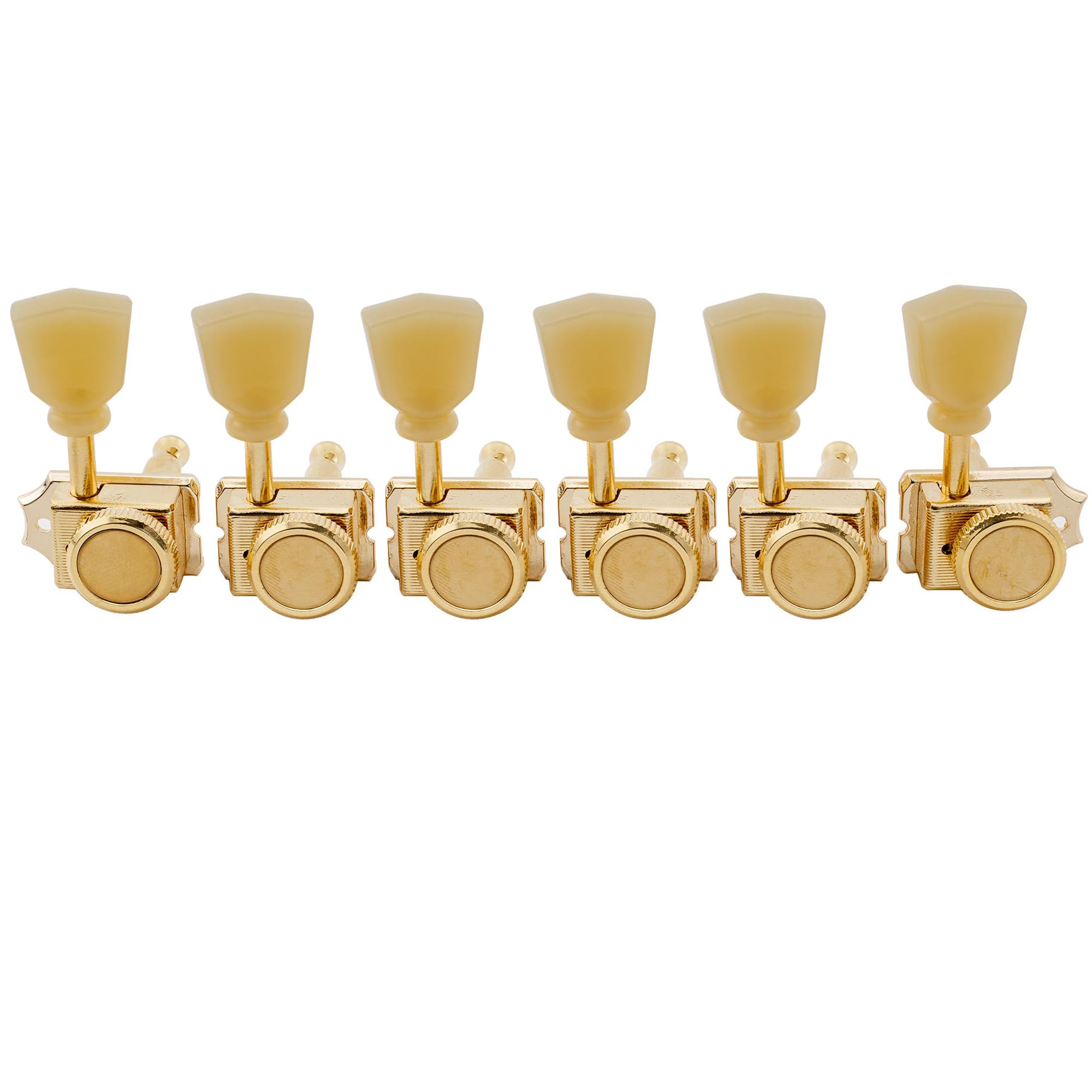 Musiclily Pro 6 inline Vintage Guitar Locking Tuners Guitar Tuning Pegs Keys Machine Heads Set for Strat Tele Style Electric Guitar, Gold Keystone Button
