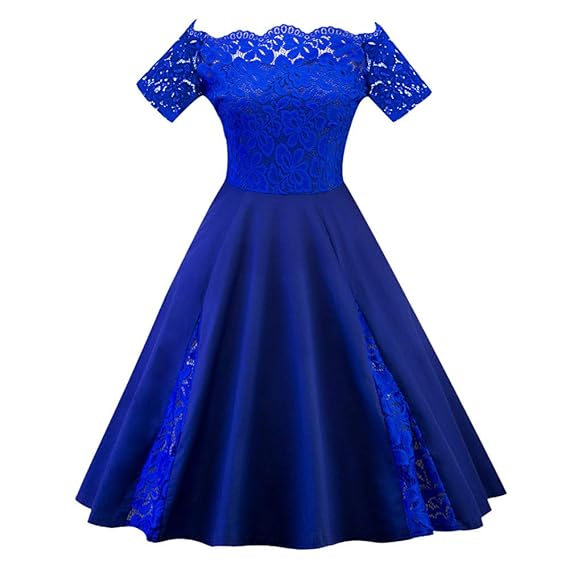 Zegeey Damen 50er Jahre Spitzen Abendkleider Brautjungfernkleid Midi-Ballkleid mit Spitzenoberteil Partykleid Schwingen Cockt