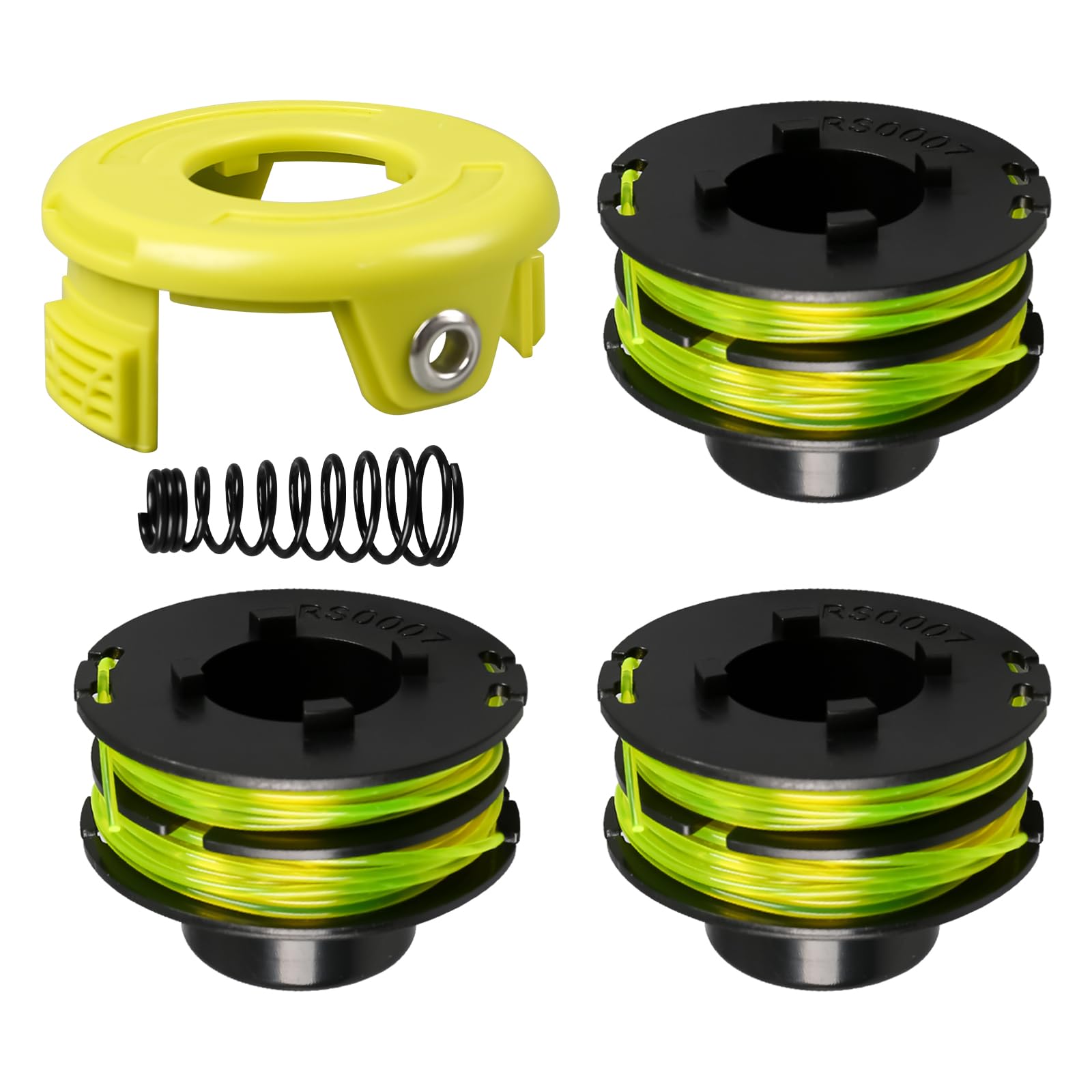 Spool Line Trimmer Strimmer for Ryobi RLT3025F / S, RLT3525S, 1.2 mm Grass Trimmer Brush Cutter Spool Line, Double Spools with Spool Cover and Spring (3 spool + 1 cover + 1 spring)