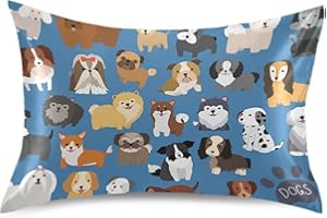 KOPIRIT Cute Dogs Pillow Covers Silk Pillowcase for Hair and Skin Breathable & Silky Soft Satin Pillowcase Standard Size Pillow Case for Bed Bedroom Women Boys Girls (20x26 Inch)
