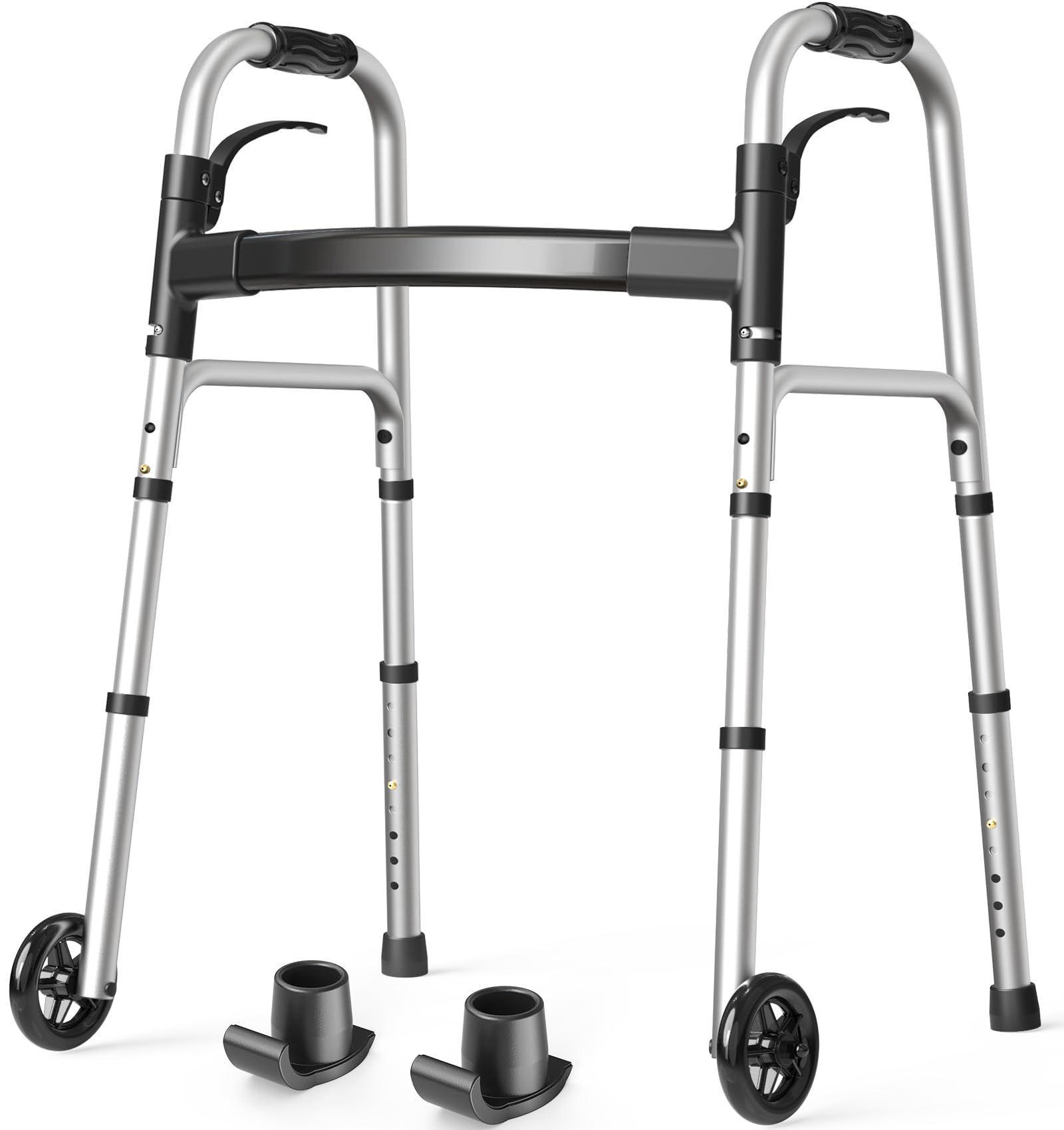 Photo 1 of HolyHeal Folding Walkers for Seniors with 2 Skis and 5" Wheels, Lightweight Adult Rolling Walker, Supports Up to 350 Pounds, Adjustable Height, Aluminum Standard Walker, Silver