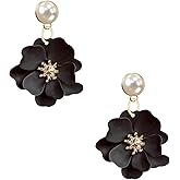 JDONL Boho Floral Stud Earrings for Women Pearl Drop Flower Earrings Minimalist Gold Floral Jewelry Lightweight