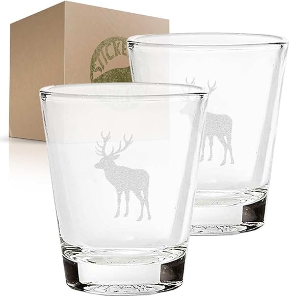 Deer etched glass shot glass set of two etch shot glasses