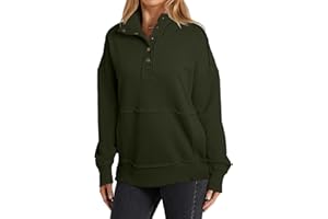 Women Casual Long Sleeve Stand Neck Sweatshirt Button Lightweight Pullover Tops Fall