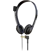 Bulktech 1 Pack Wired On-Ear Leather Headsets with Boom Microphone and 3.5mm Connector, Black
