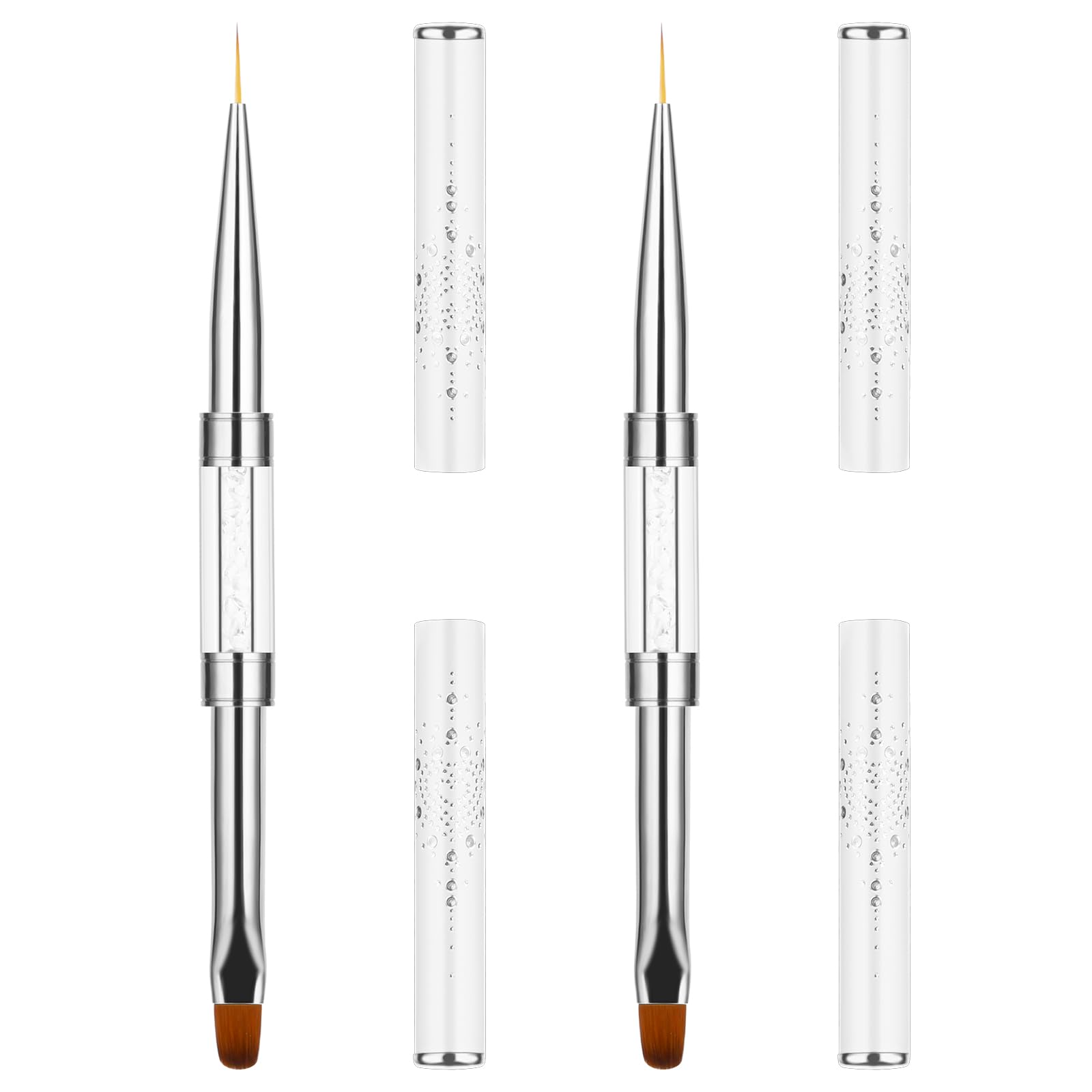 Thinp 2 Pcs Double Ended Nail Art Brushes,Builder Gel Brush Nail Liner Brush UV Hard Gel Brush Nail Drawing Brushes French Tip Brush Rhinestone Handle Nail Brush for Nail Art Design