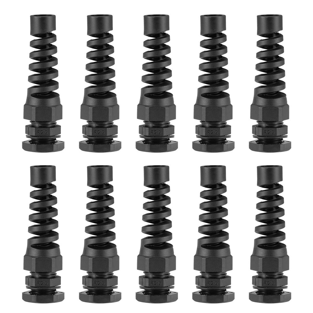 sourcing map PG9 Cable Gland 4mm-8mm Wire Hole Waterproof Nylon Joint Adjustable Locknut with Strain Relief Black 10pcs
