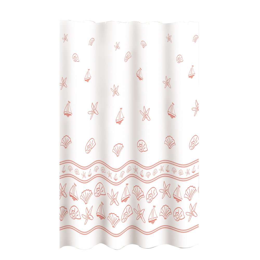 MSV "Shellfish Polyester Shower Curtain, White/Pink, 180 x 200 cm