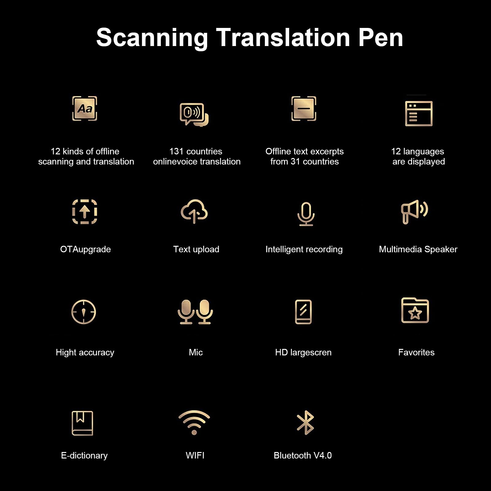 Gexmil Upgraded Translation Scanning Pen Record Black Scan Reader Pen Dictionary Pen Scanning Smart Scanner Translator Device for Language Learners Read Business Travel 125 Language… (Black)