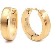 Pair Stainless Steel Bevel Edge Hoop Huggie Men Earrings Black Gold-tone Silver-tone 16mm