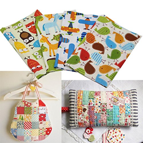 4 Pcs Stripe Floral Plaid Fabric Cotton For Sewing Patchwork Wallet Doll Bed Fabric,Tuscom (Style:A)
