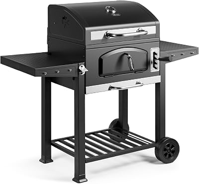 VonHaus Charcoal BBQ XL Portable Grill Smoker with Wheels & Shelves